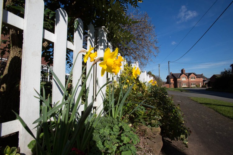 Picturesque spring view of the village of Barton at Barton Road.