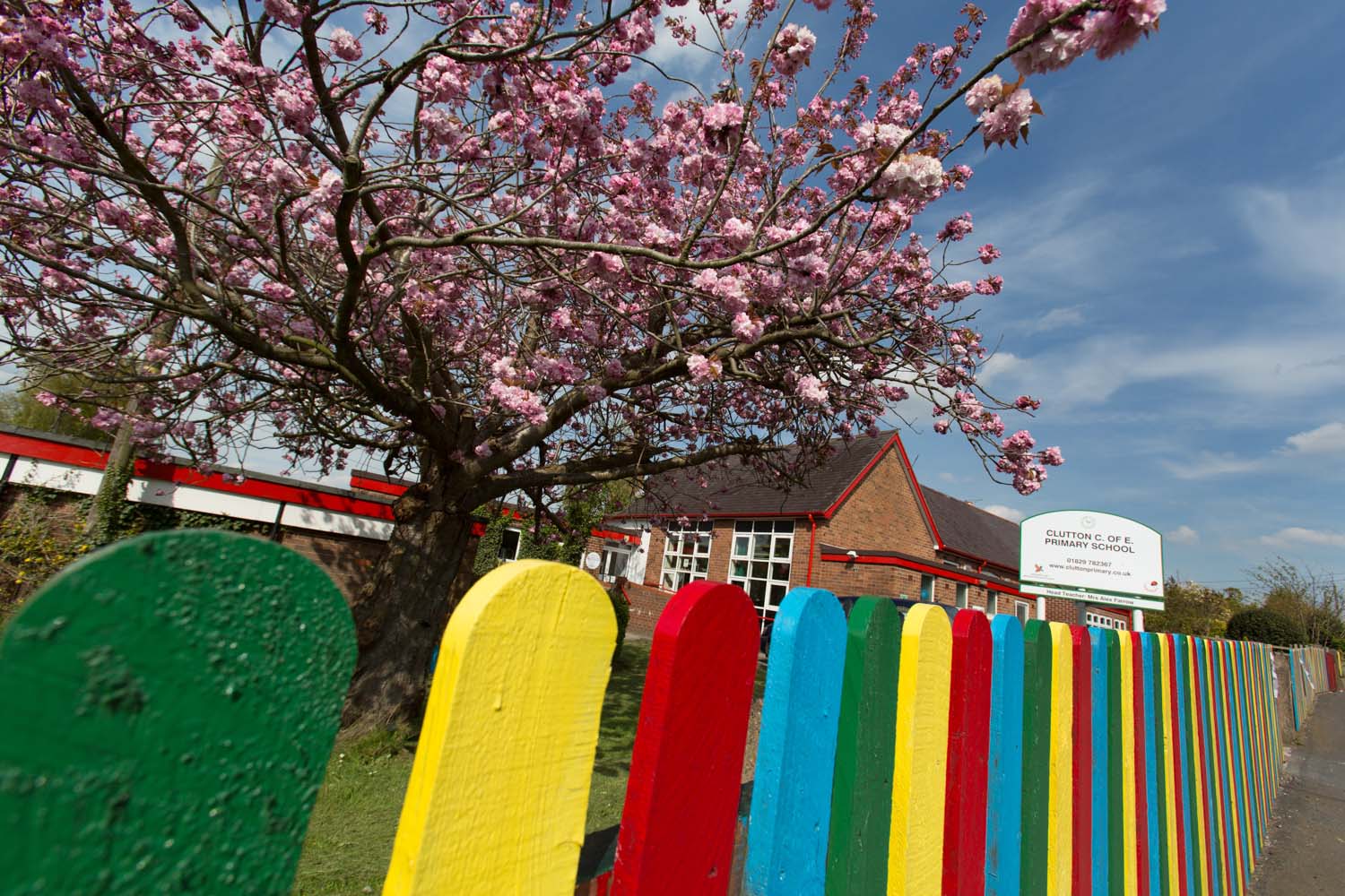 Colourful spring view of the Clutton Church of England Primary School.